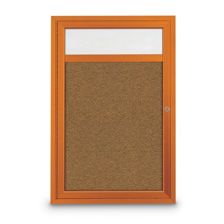 United Visual Products Slim Enclosed Corkboard, 30"x36", Bronze Alum Frame/Cinnabar UVEB3036-BRONZE-CINNABA